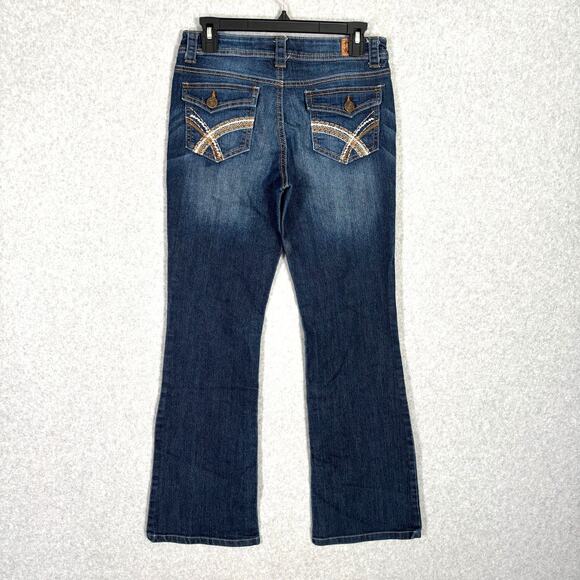 Y2K‎ Lei Jeans Juniors 5 Sophia Hipster Flare Low Rise Pocket Flap Faded Western - Picture 1 of 11